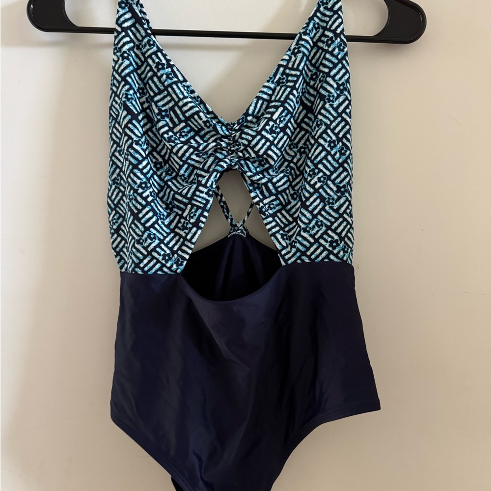 Blue Patterned One Piece Swimsuit
